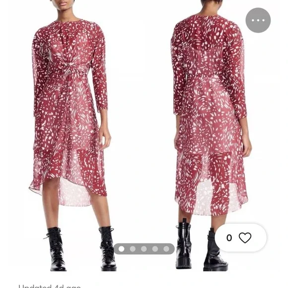 MAJE RIVOLE DRESS Burgundy Red White Print Long Sleeve Midi Dress Size 1 - Picture 9 of 10
